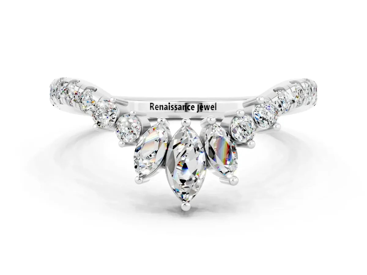 Chevron Marquise and Round Moissanite Open Band with Prong Setting Silver