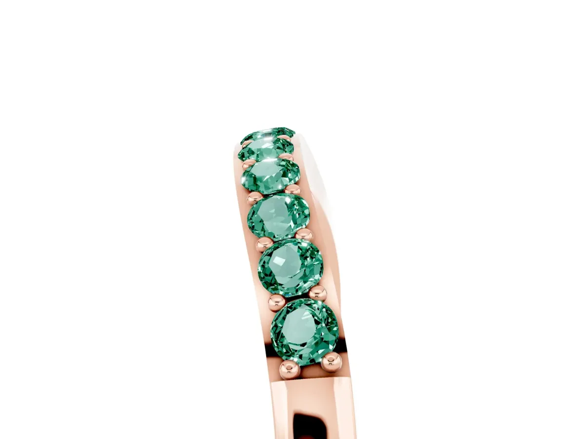 Round Green Sapphire Curved Wedding Band with Channel Setting Rose gold