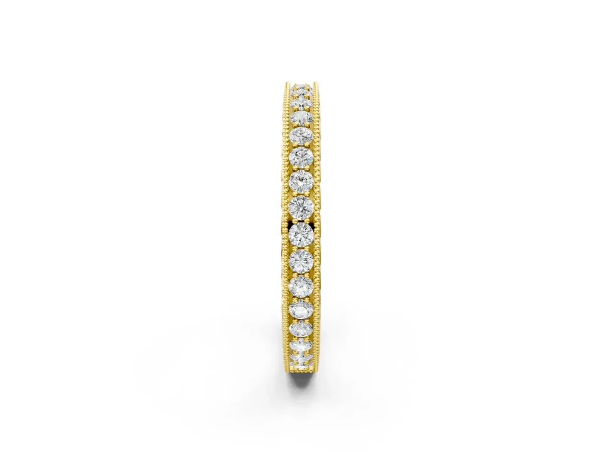 Round Diamond Milgrain Channel Set Eternity Band Yellow gold