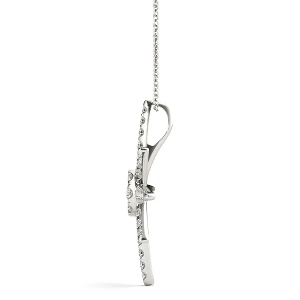 Pavé Round Diamond Starburst Pendant with Four-Prong Setting Silver