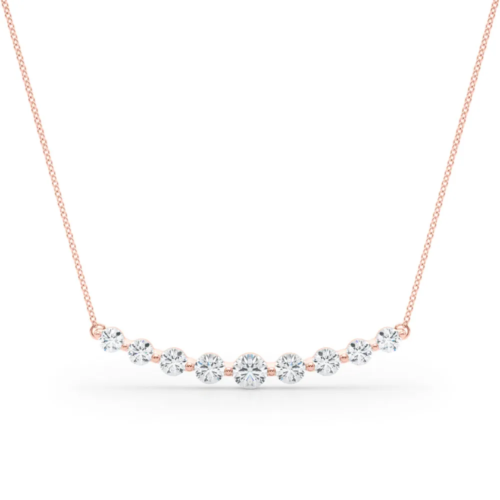Round Diamond Graduated Bar Necklace with Prong Setting Rose gold