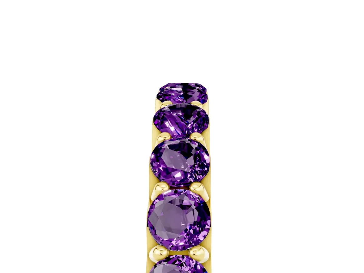 Round Amethyst Half Eternity Band with Classic Prong Setting Yellow gold