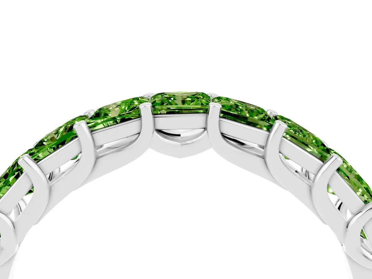 Princess Cut Peridot Channel-Set Eternity Band with Prong Setting Silver