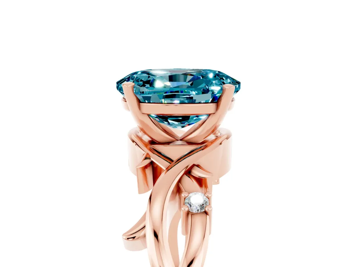 Oval Cut Blue Topaz Solitaire Ring with Twisted Band and Prong Setting Rose gold