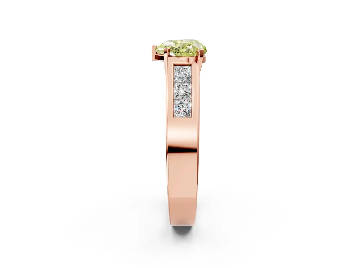 Fancy Yellow Heart Cut Cut Channel Set Solitaire Ring with Four-Prong Setting Rose gold