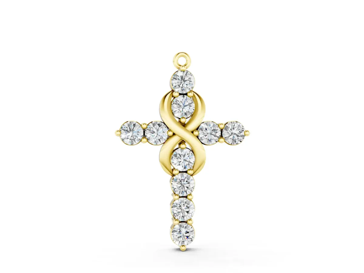 Round Diamond Prong Set Infinity Cross Pendant Yellow gold