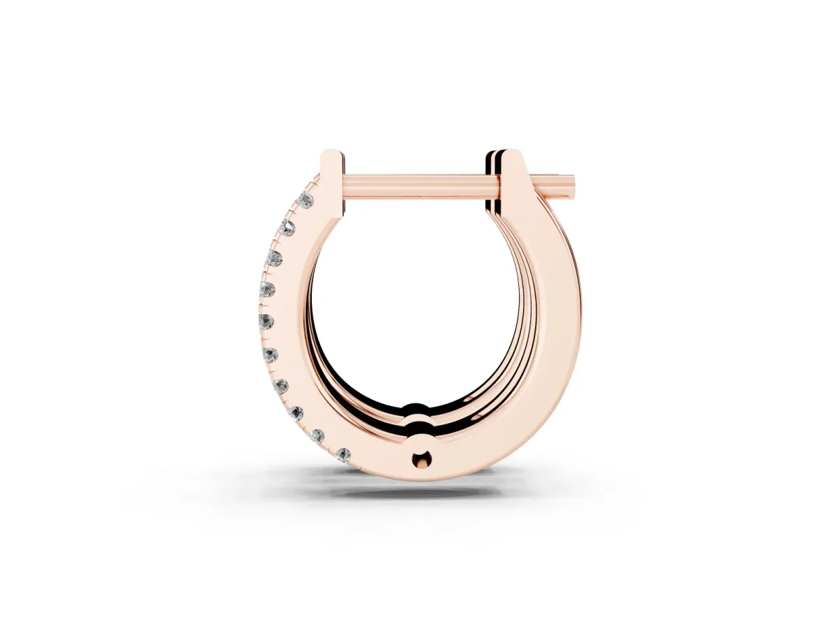 Round Diamond Petite Double Row Huggie Hoop Earrings Rose gold