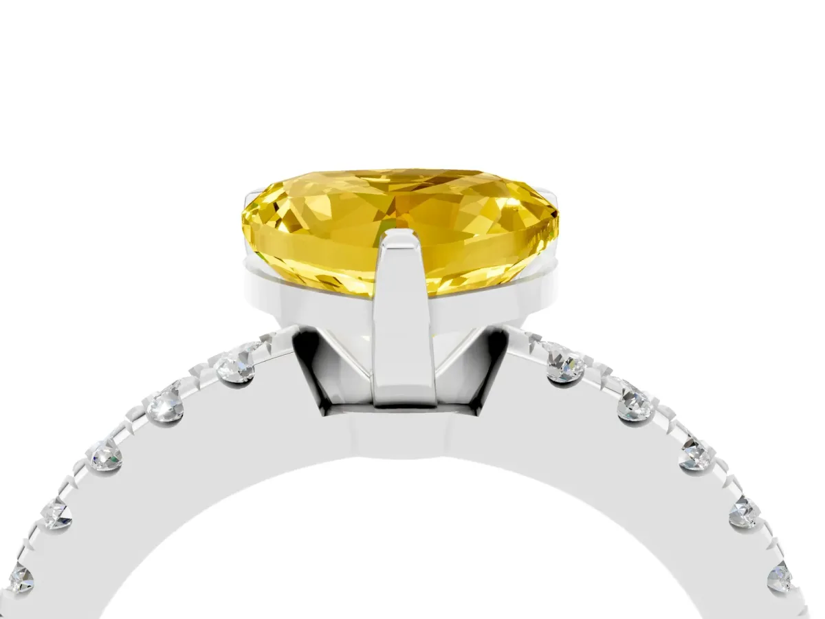 Heart Cut Solitaire Yellow Sapphire with Pavé Band and Four-Prong Setting Silver