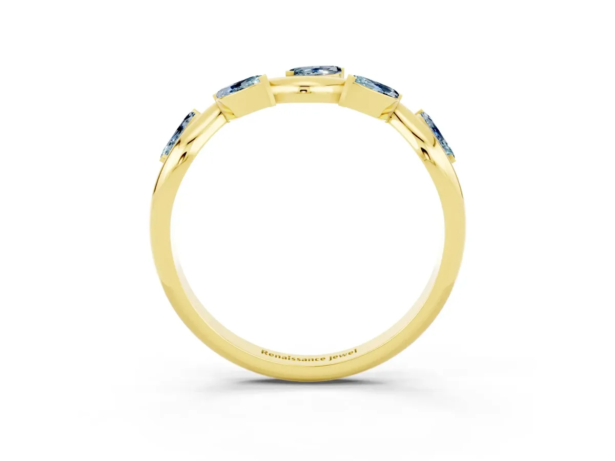 Marquise Aquamarine Twisted Band with Prong Setting Yellow gold
