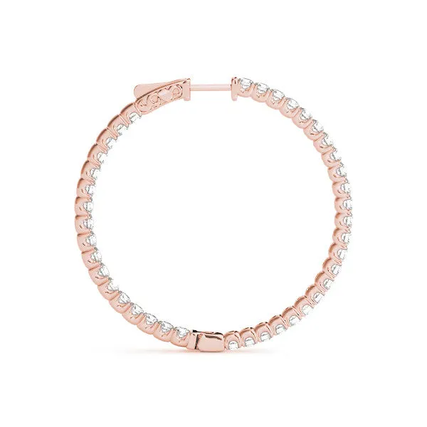 Round Cut Diamond Pave Hoop Earrings with Shared Prong Setting Rose gold