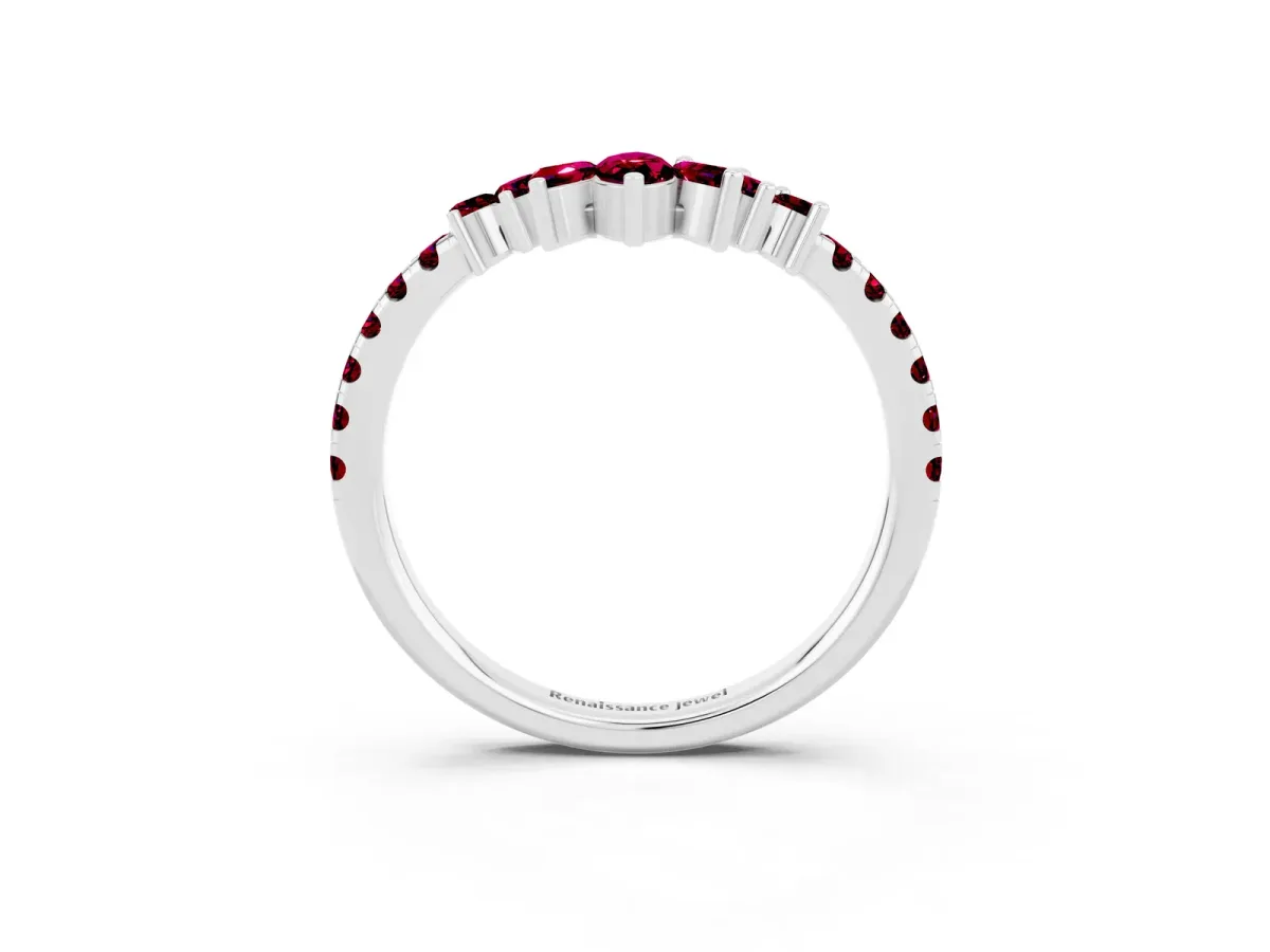 Chevron Marquise and Round Garnet Open Band with Prong Setting White gold
