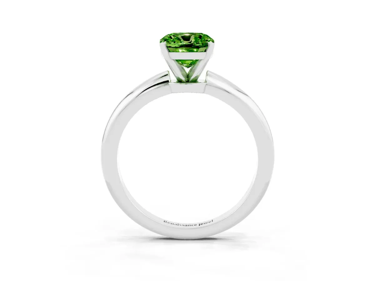 Cushion Cut Peridot Solitaire Ring with Six-Prong Setting and Classic Band White gold