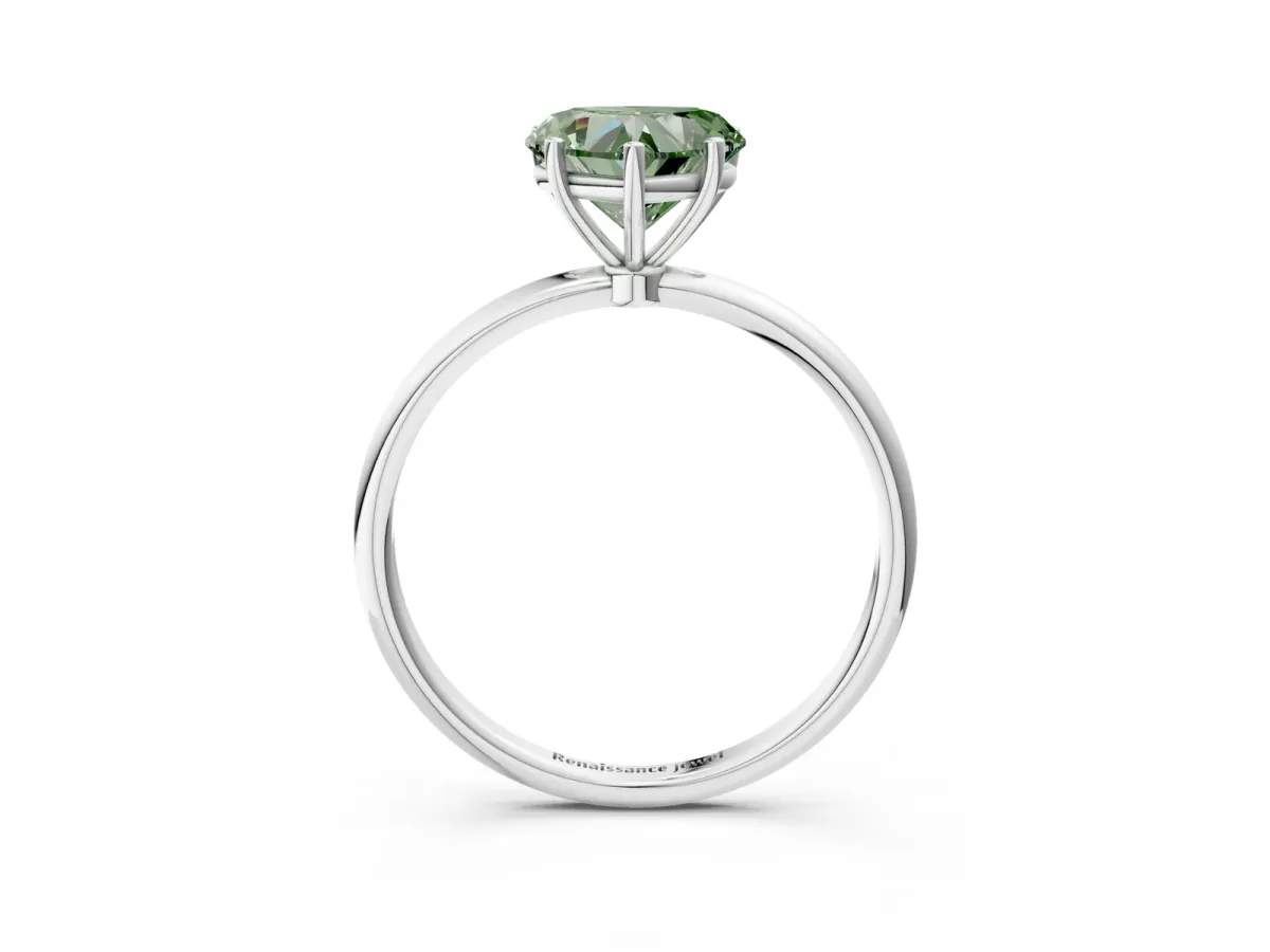 Fancy Green Heart Cut Cut Solitaire Engagement Ring with Thin Band and Four-Prong Setting Platinum