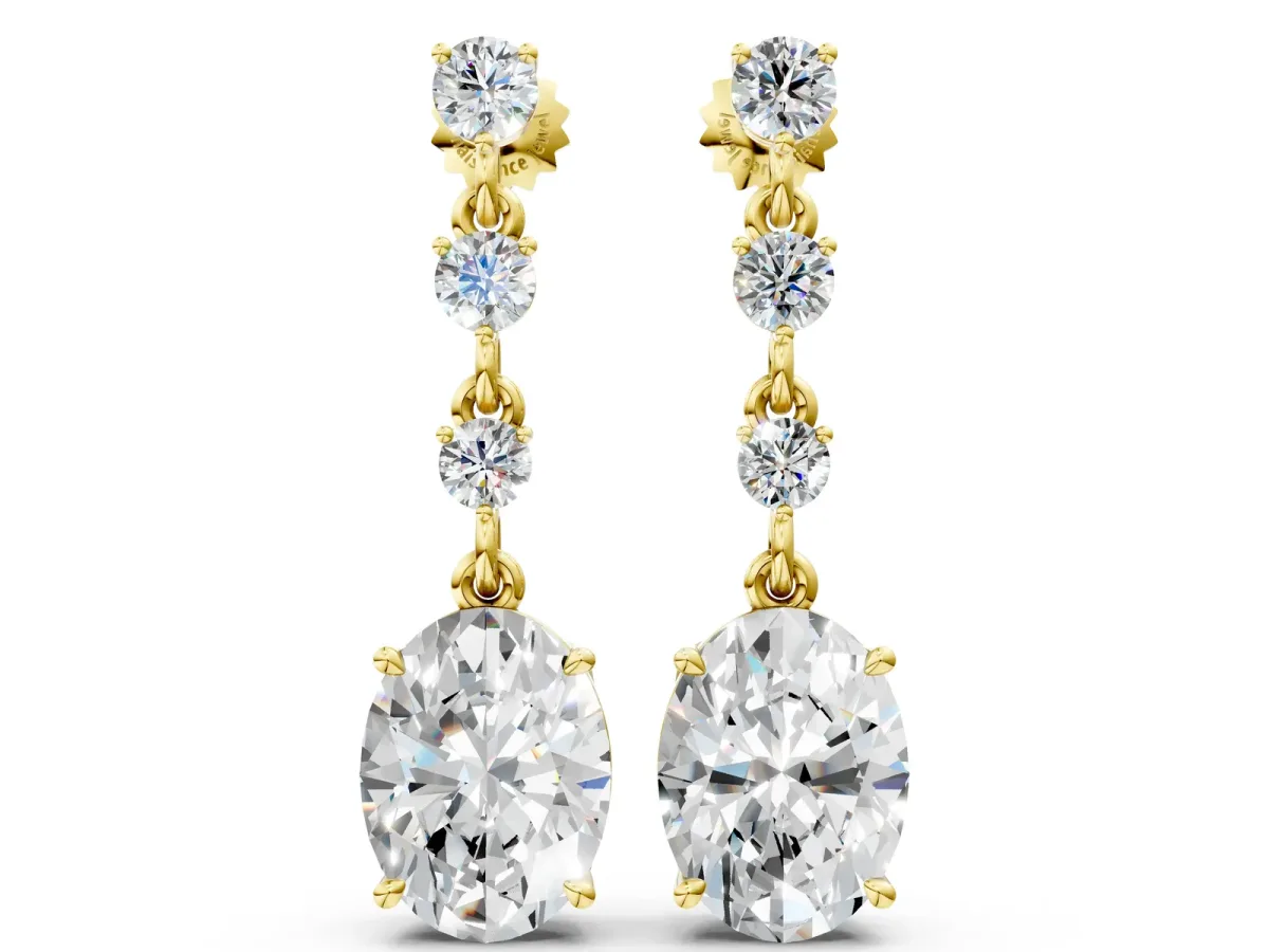 Round and Oval Diamond Drop Earrings Yellow gold