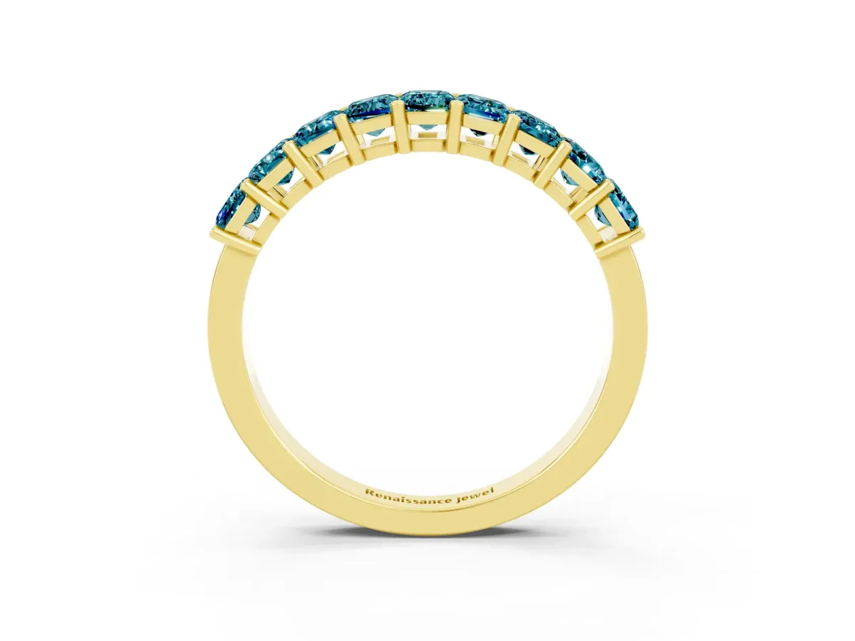 Emerald Cut Blue Topaz Prong-Set Eternity Band Yellow gold