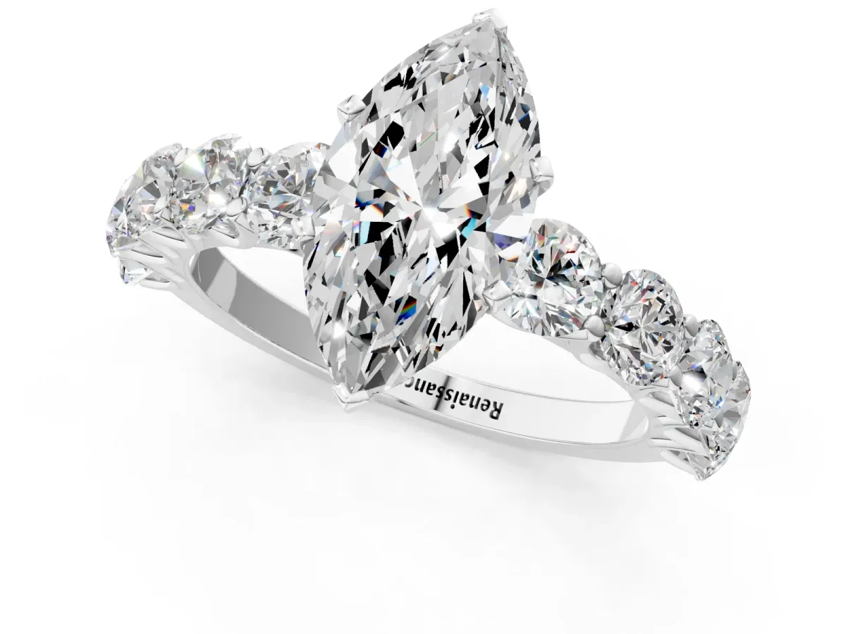 Marquise Cut Diamond Prong Setting with Side Stones on a Pave Band Silver
