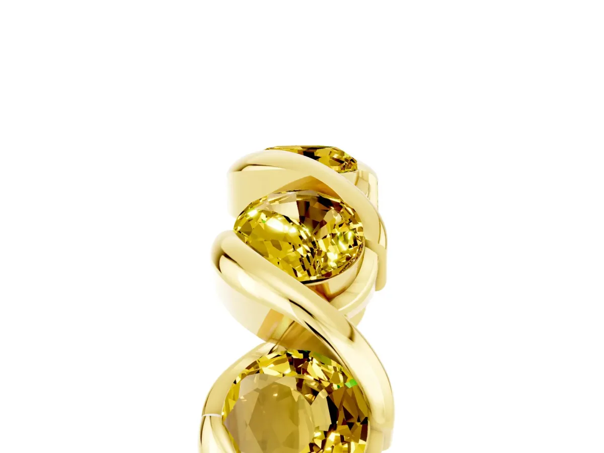 Round Yellow Sapphire Wave Band with Channel Setting and Shared Prongs Yellow gold