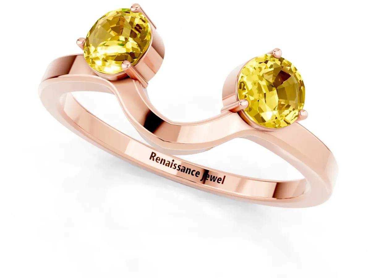 Dual Round Yellow Sapphire Open Band Ring with Prong Setting Rose gold