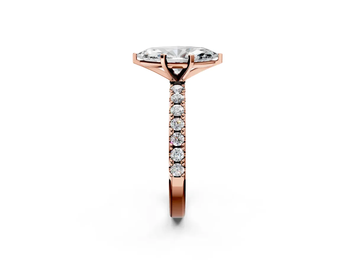 Marquise Cut Diamond Solitaire Pavé Band with Four-Prong Setting Rose gold