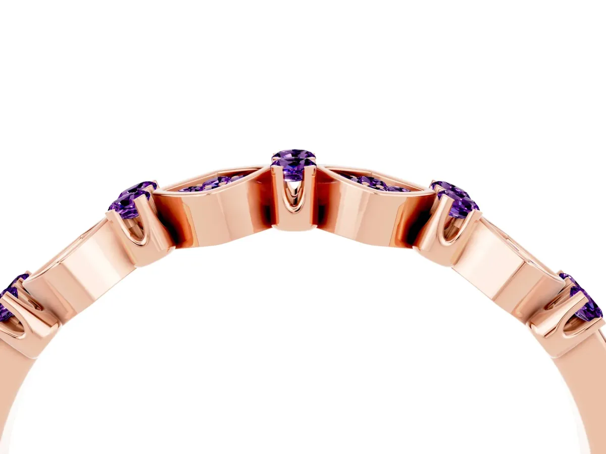 Pavé Cushion Amethyst Cluster Eternity Band with Prong Setting Rose gold