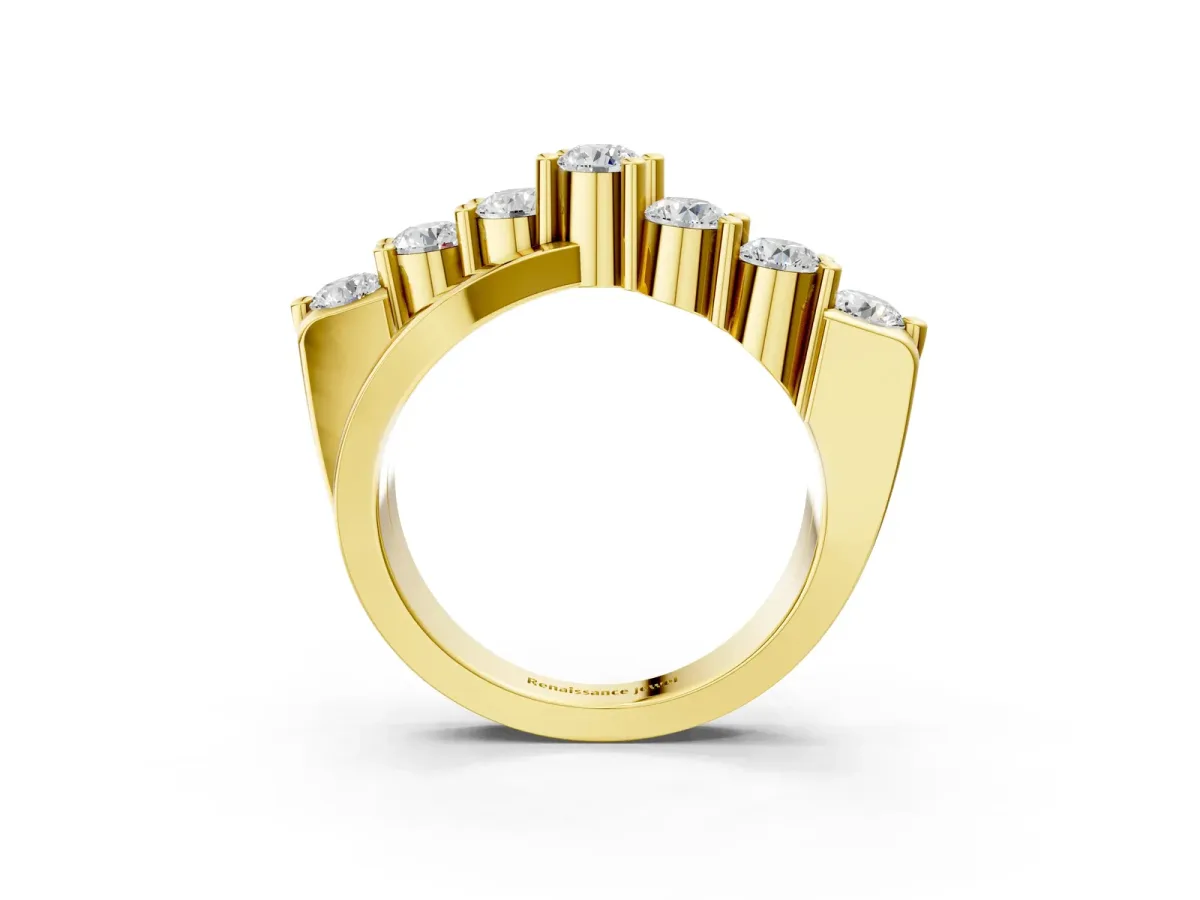 Round Diamond Prong-Set Crossover Band Yellow gold