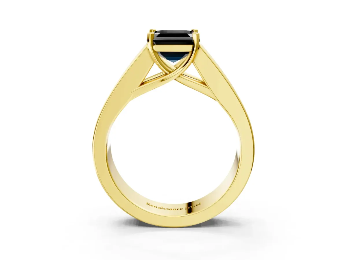 Fancy Black Asscher Cut Cut Channel Set Solitaire Ring with Four-Prong Setting Yellow gold