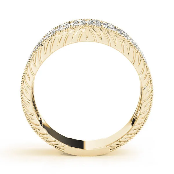 Pavé Round Diamond Wide Band with Milgrain Edge Yellow gold
