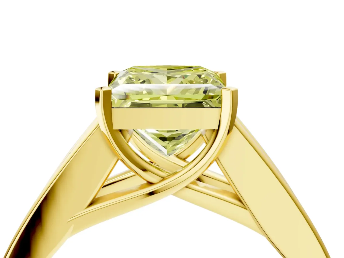 Fancy Yellow Princess Cut Cut Channel Set Solitaire Ring with Four-Prong Setting Yellow gold