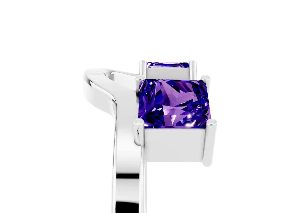 Princess Cut Tanzanite Two-Stone Open Band Ring with Four-Prong Setting Silver