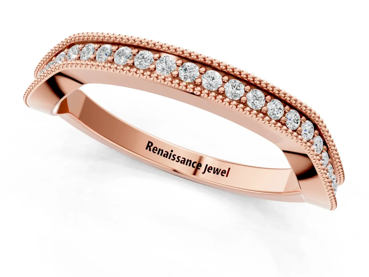 Milgrain Channel-Set Round Diamond Contour Band Rose gold