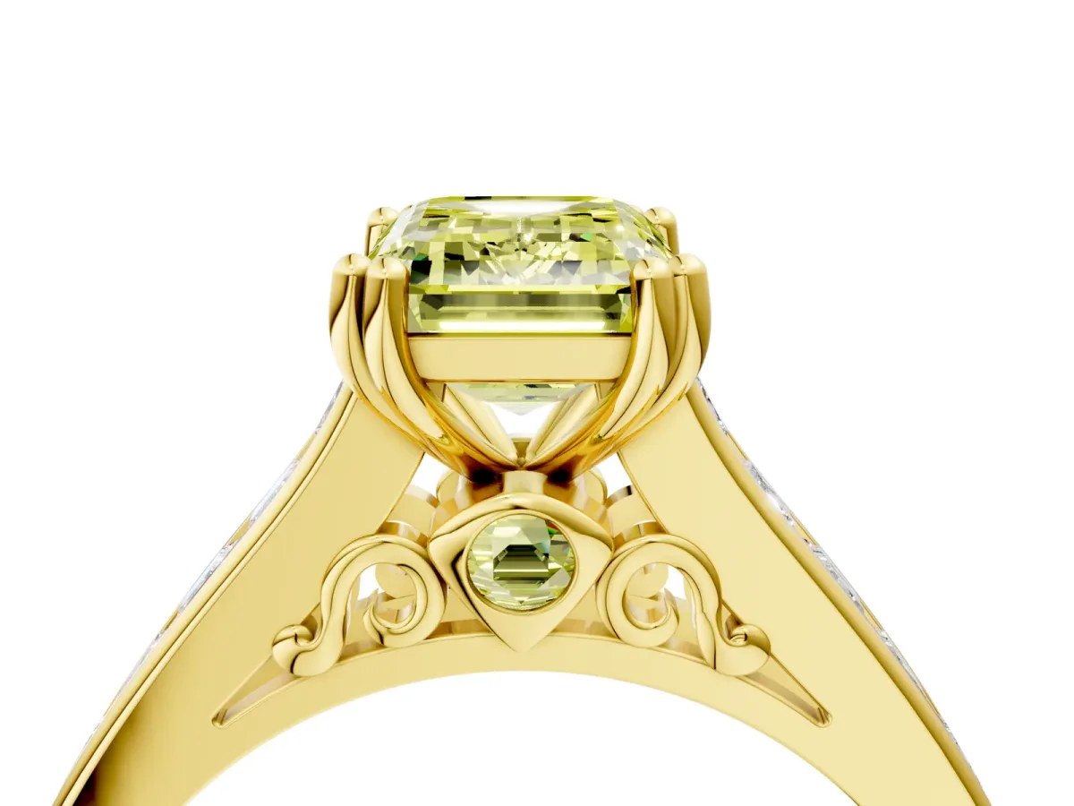 Fancy Yellow Emerald Cut Cut Channel Set Solitaire Engagement Ring with Prong Setting Yellow gold