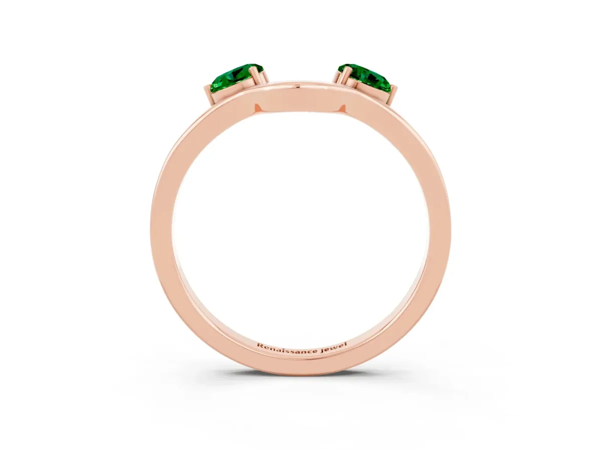 Dual Round Emerald Open Band Ring with Prong Setting Rose gold