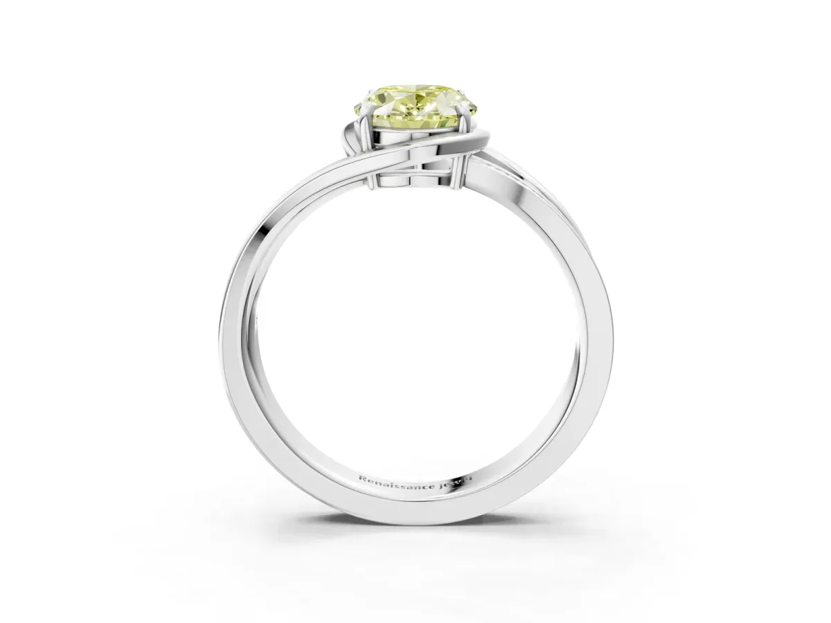 Fancy Yellow Oval Cut Diamond Solitaire Ring with Split Shank and Prong Setting White gold