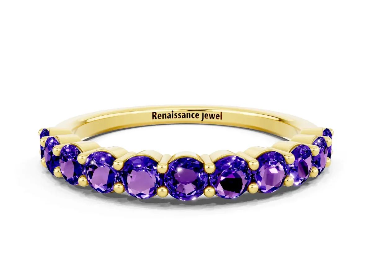 Round Tanzanite Half Eternity Band with Prong Setting Yellow gold