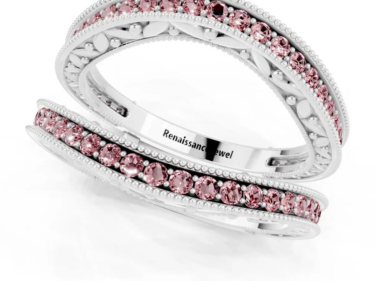 Round Morganite Milgrain Eternity Band with Channel Setting Platinum