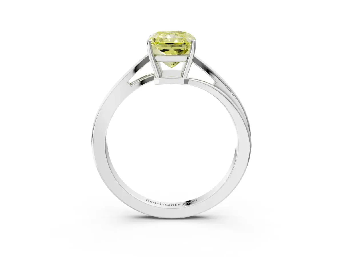 Fancy Yellow Radiant Cut Cut Solitaire Twist Band Ring with Four-Prong Setting Platinum