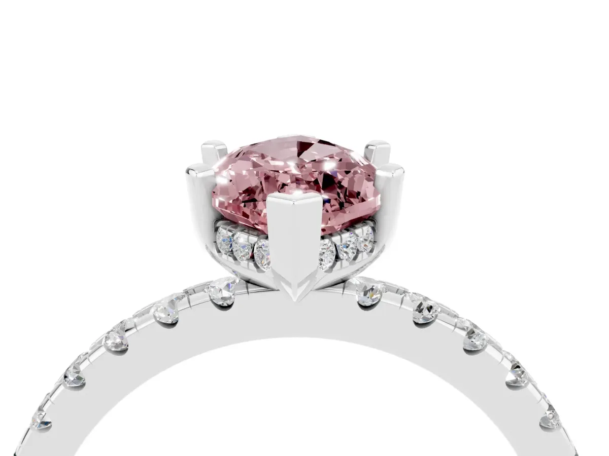 Marquise Cut Morganite Solitaire Ring with Round Pavé Band and Four-Prong Setting Silver