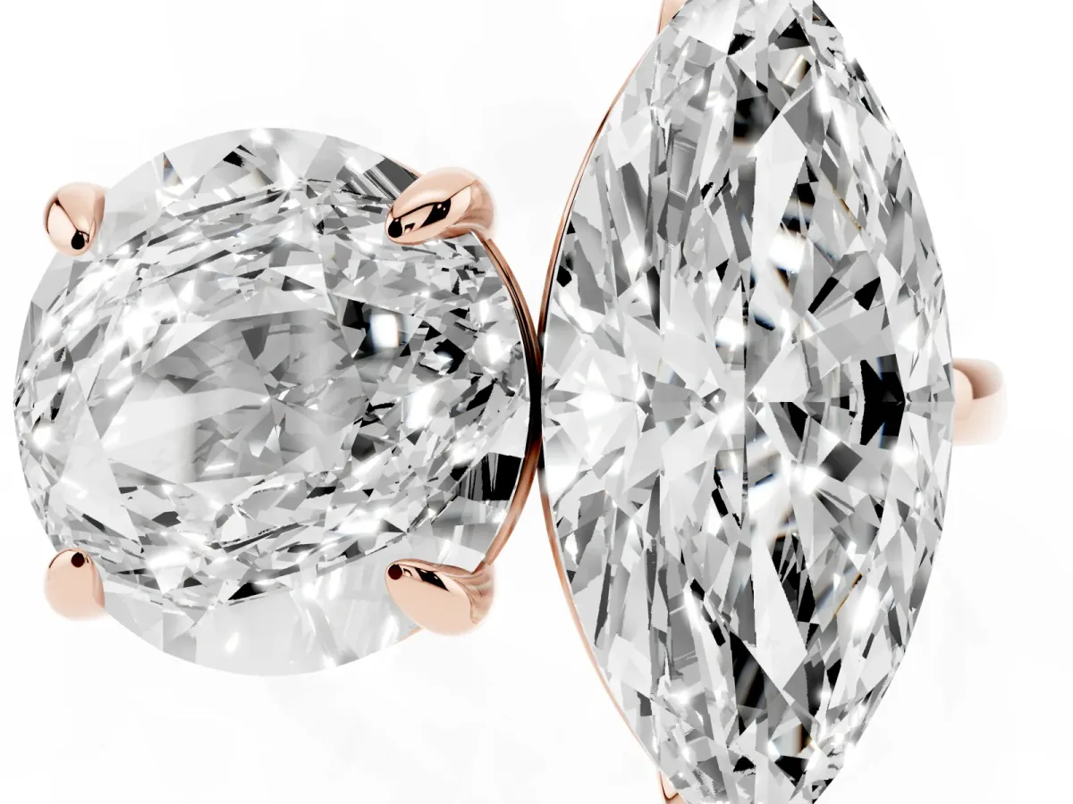 Round and Marquise Toi Moi Ring with Prong Setting and Plain Band Rose gold