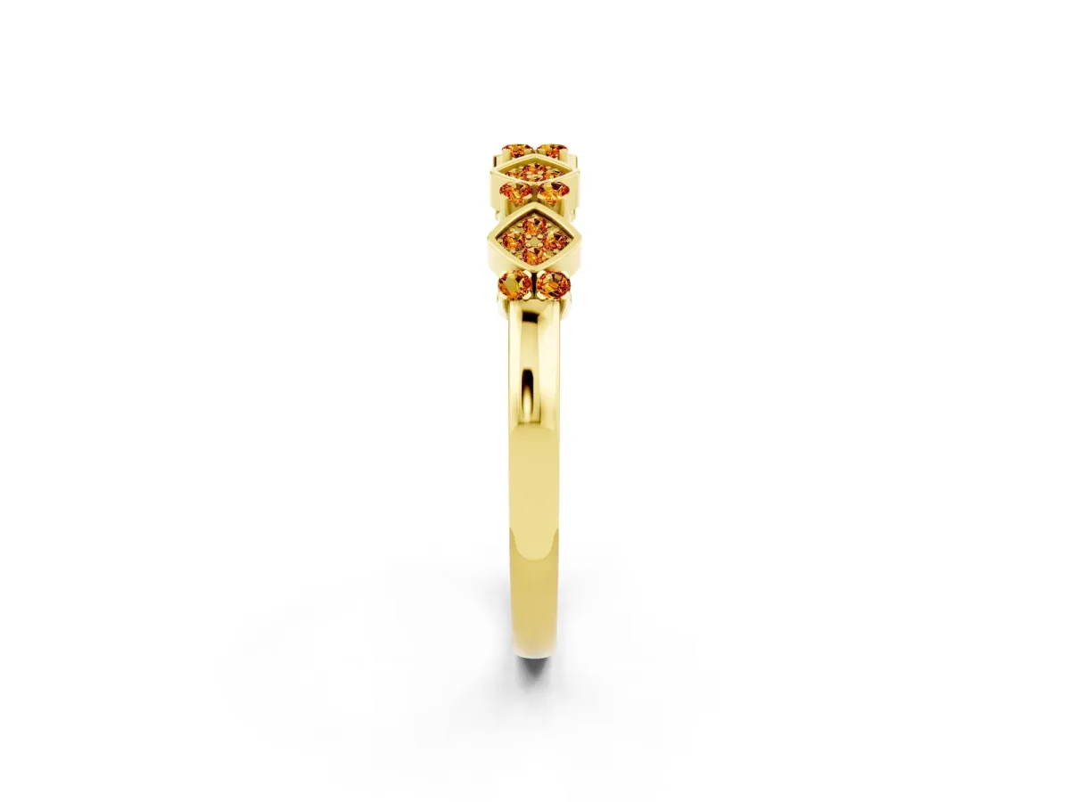 Pavé Cushion Citrine Cluster Eternity Band with Prong Setting Yellow gold