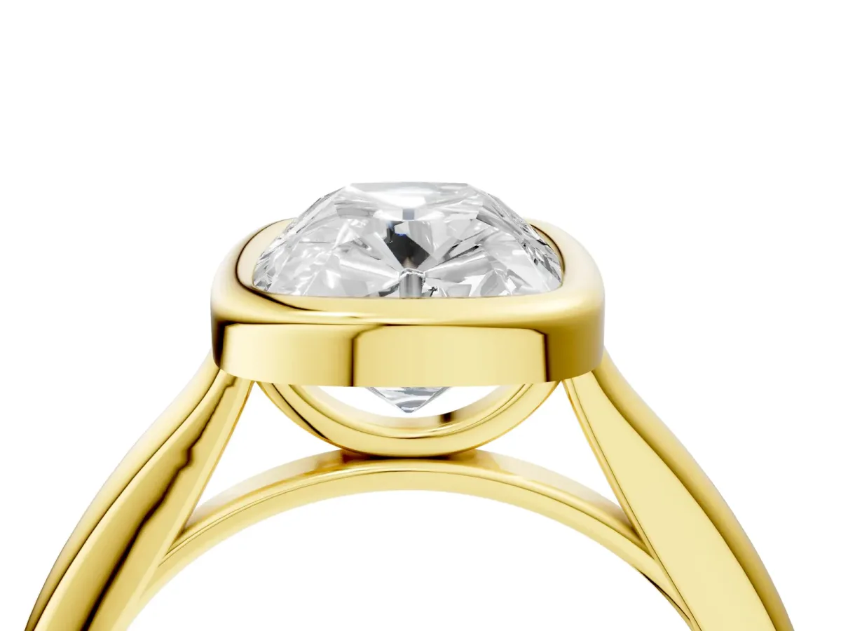 Old Mine Elongated Cushion Diamond Bezel Set Ring Yellow gold