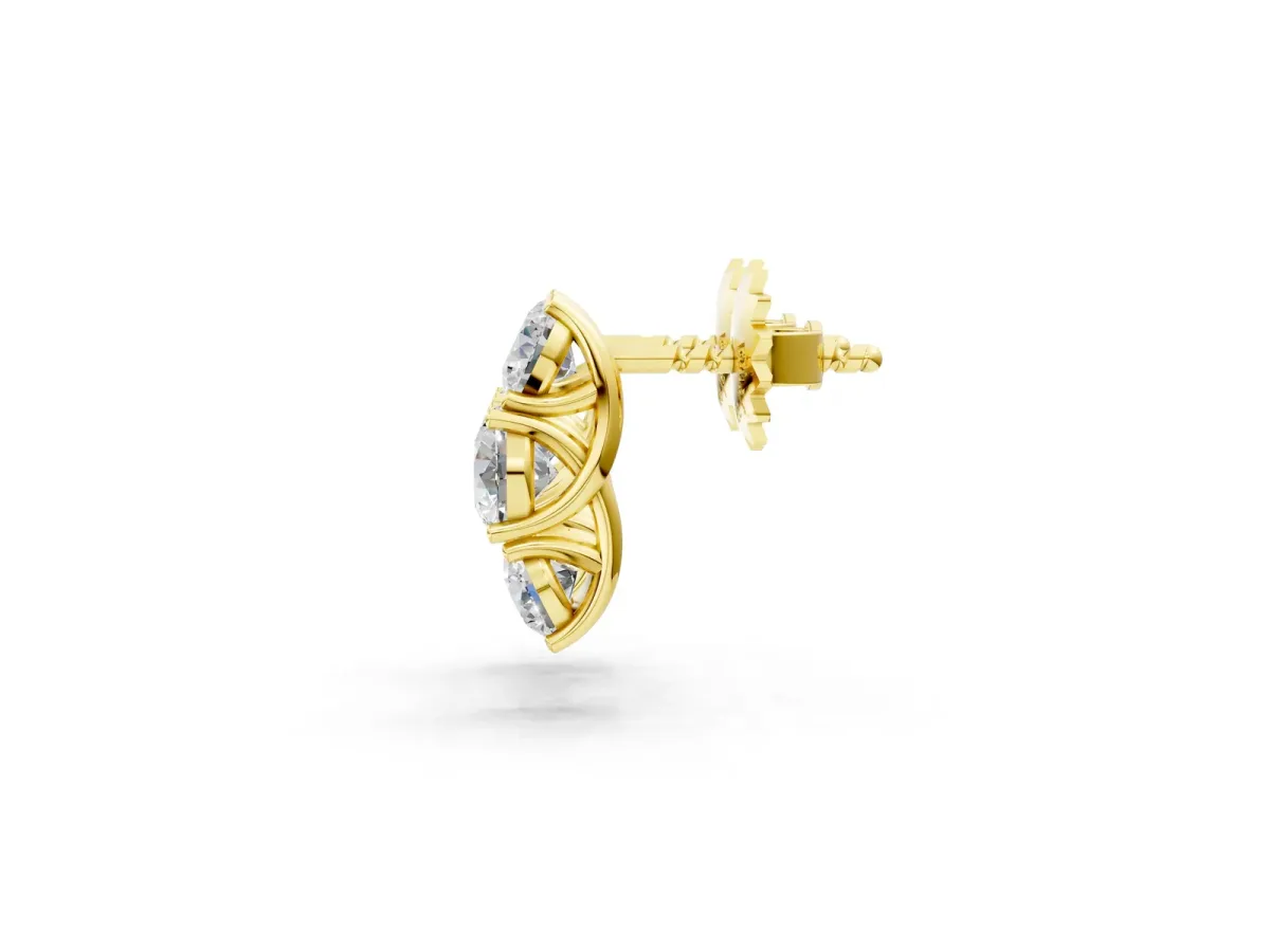 Round Diamond Prong Set Three-Stone White Gold Earrings Yellow gold