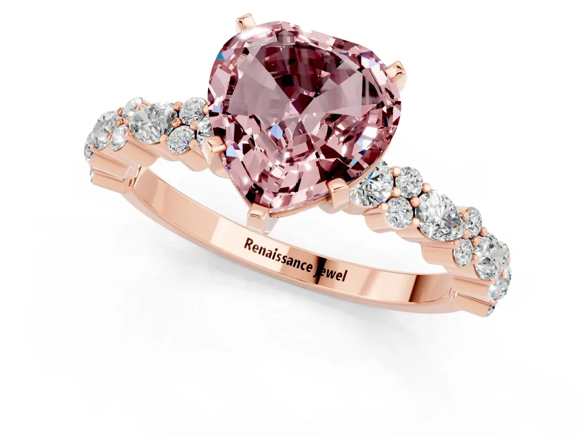 Heart Cut Morganite Side Stone Solitaire Ring with Round and Four-Prong Setting Rose gold