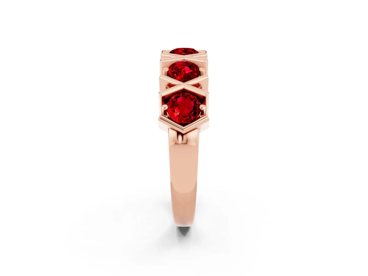 Round Ruby Channel Set Band with X-Prong Detail Rose gold