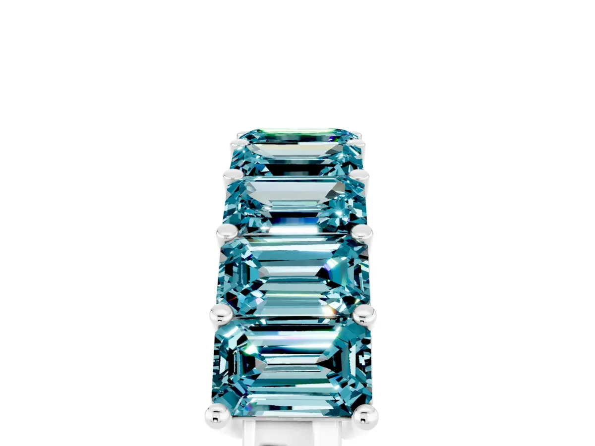 Emerald Cut Blue Topaz Prong-Set Eternity Band Silver