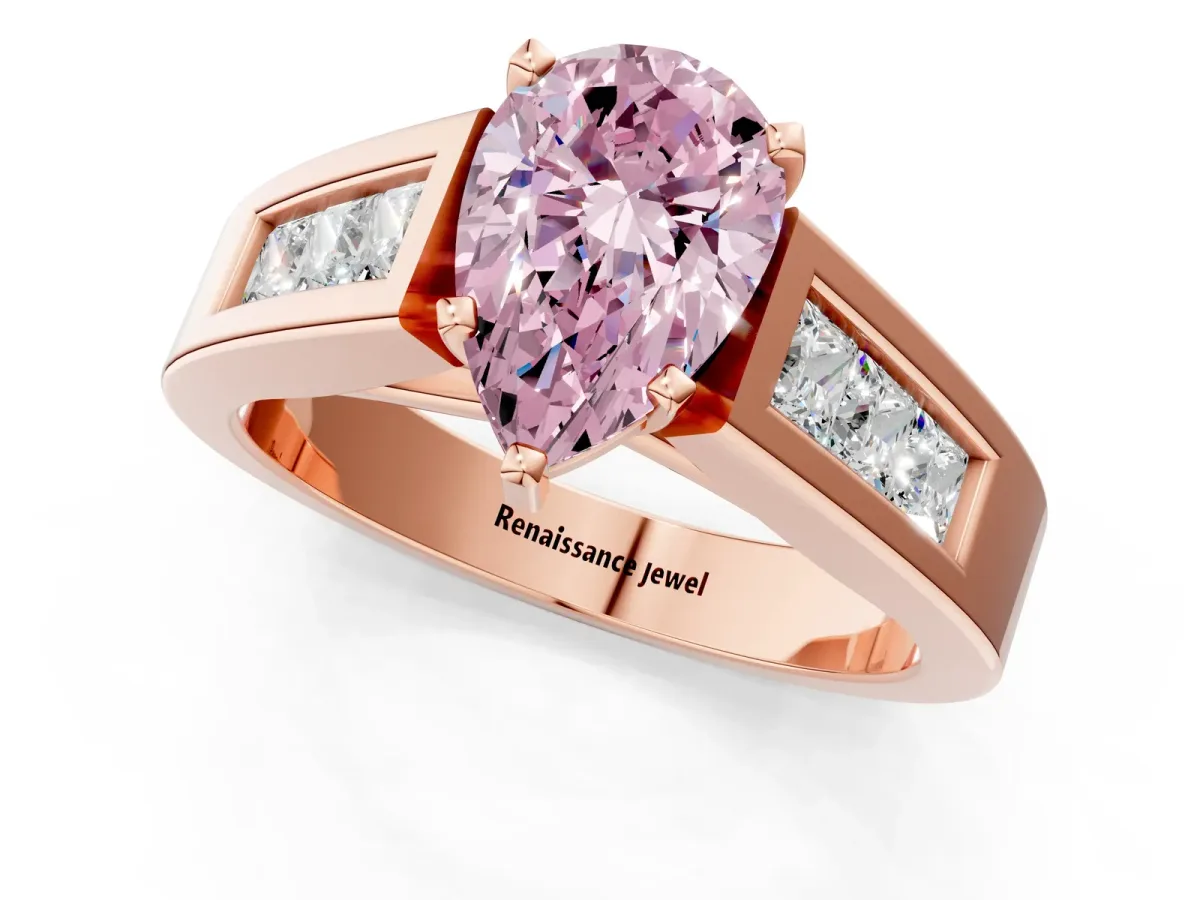 Fancy Pink Pear Cut Cut Channel Set Solitaire Ring with Four-Prong Setting Rose gold