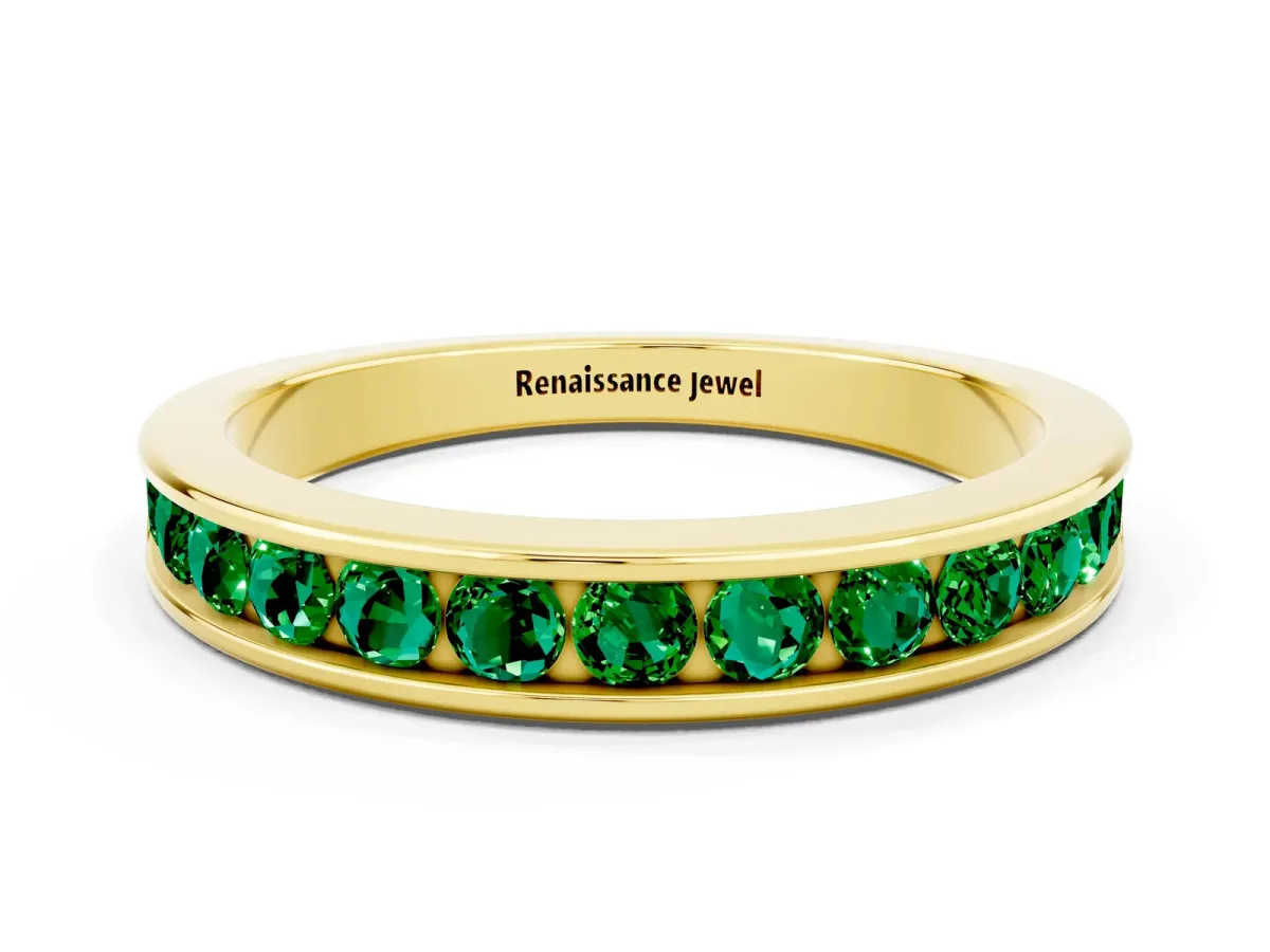 Channel Set Round Emerald Eternity Band Yellow gold