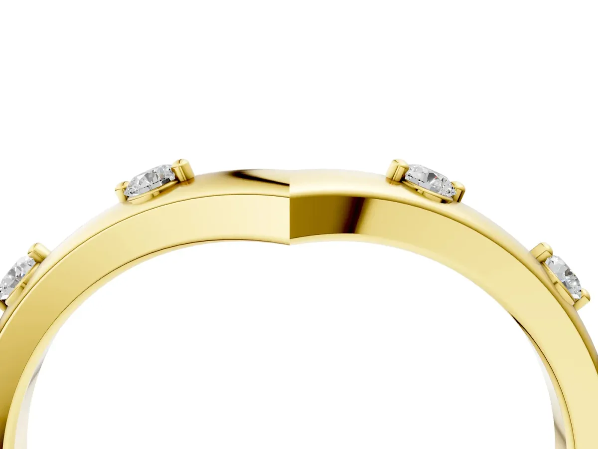 Diamond Chevron Band with Round Stones and Prong Setting Yellow gold