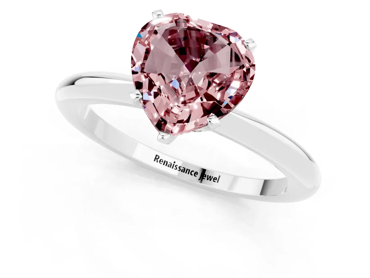Heart Cut Morganite Solitaire Ring with Six-Prong Setting and Classic Band Silver