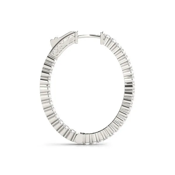 Round Cut Diamond Hoop Earrings with Channel Setting and Four-Prong Setting White gold