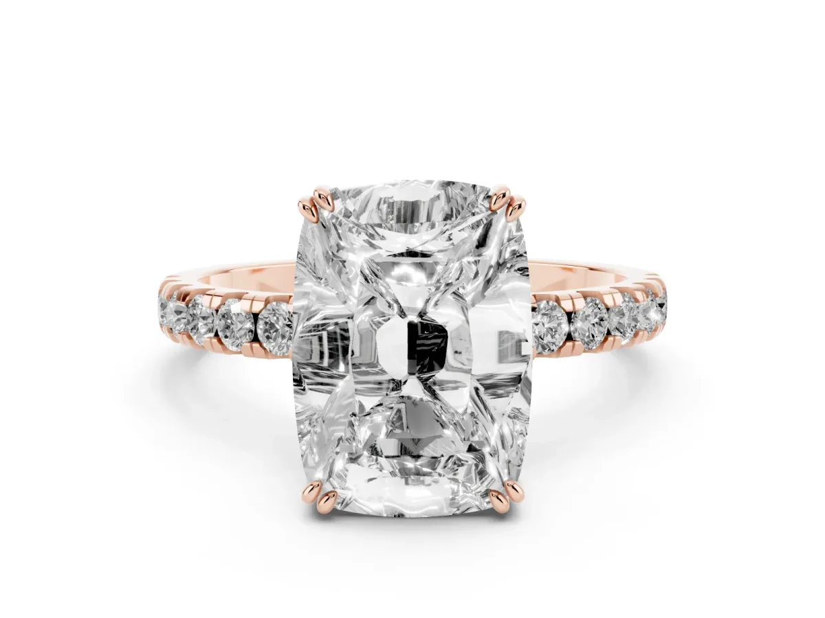 Old Mine Elongated Cushion Diamond Pave Band Ring Rose gold